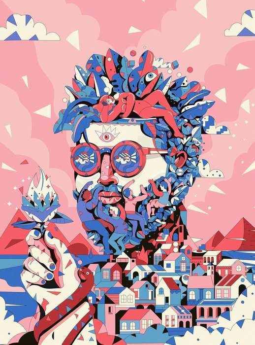 Vague & Crânes — illustration psychédélique Yoaz Paris
